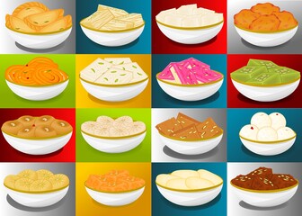 Indian Sweets or Mithai Like Gujiya,Jalebi,peda,Rasgulla,Barfi,Petha,Malpua,Sandesh,Soan papdi