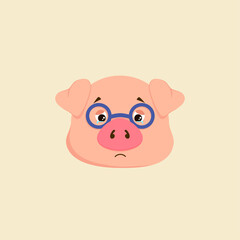 Sad pig with tears in his eyes. Sadness. Colorful vector illustration