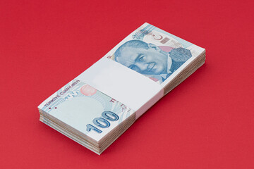Turkish, One Hundred Lira banknote front, close-up detail.
