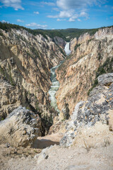 lower falls of the yellowstone national park from artist point, wyoming, usa