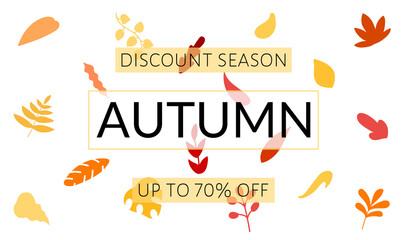 Banner discount season autumn sale.Banner with fall leaves, poster, leaflet, flyer, card. Vector illustration.