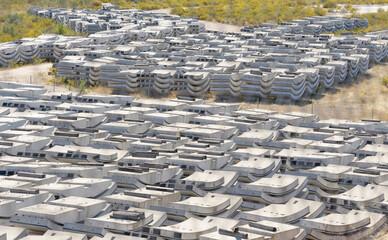 Cemetery of curved stacked concrete blocks
