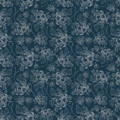 Seamless pastel blue pattern with fantasy flowers
