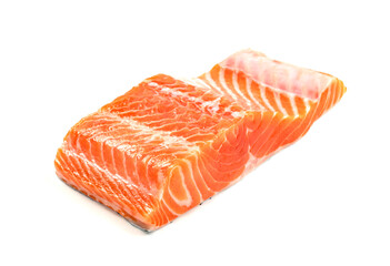 Piece of fresh salmon fillet sliced isolated on white background