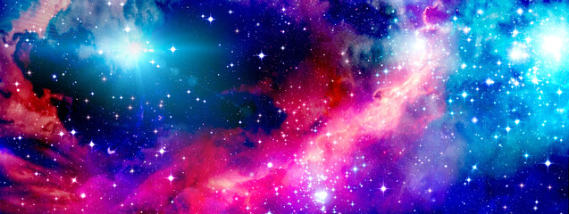 Bright cosmic background with stars , universe nebula and bright star light - obrazy, fototapety, plakaty