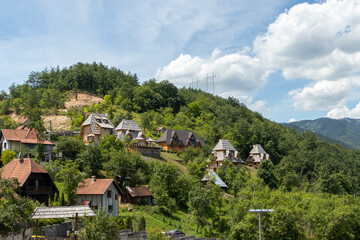 Fototapeta na wymiar Mokra Gora, Serbia - July 15, 2020: Mecavnik of Drvengrad village on Mokra Gora mountain, Serbia.