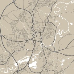 Detailed map of Wakefield city, linear print map. Cityscape panorama.