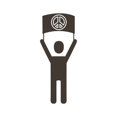 activist avatar lifting banner with peace symbol silhouette style icon