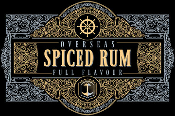 Spiced Rum - ornate vintage decorative label