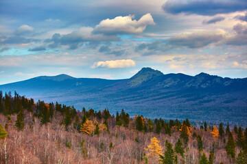 Ural mountains and ridges.  Taganay ridge, a view from the city of Zlatoust, in the Chelyabinsk region