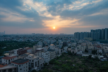 a Chinese suburb in sunset time