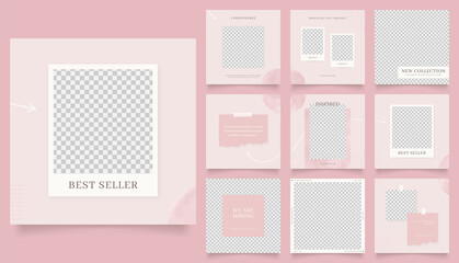 social media template banner fashion sale promotion. fully editable instagram and facebook square post frame puzzle organic sale poster. red pink watercolor vector background