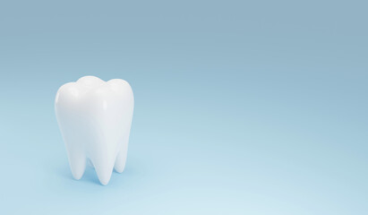 White teeth on blue background with copy space 3d render