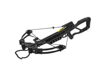Modern black crossbow isolate on a white back. Quiet weapon for hunting and sports.