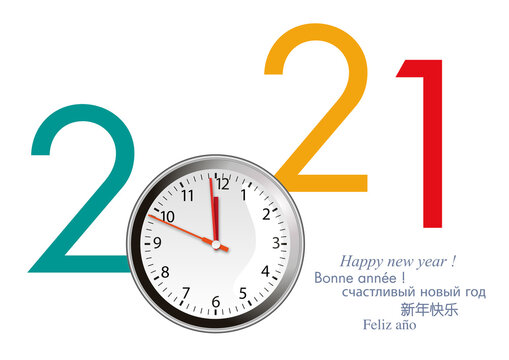 Carte de vœux 2021 avec un cadran de montre, lançant le compte à rebours pour le passage à la nouvelle année.