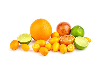 Fresh citrus fruits isolated on white background