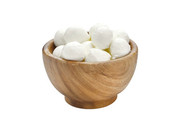 Italian mozzarella cheese balls in a bowl isolated on white background
