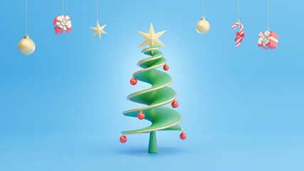 3d render of christmas tree with decoration