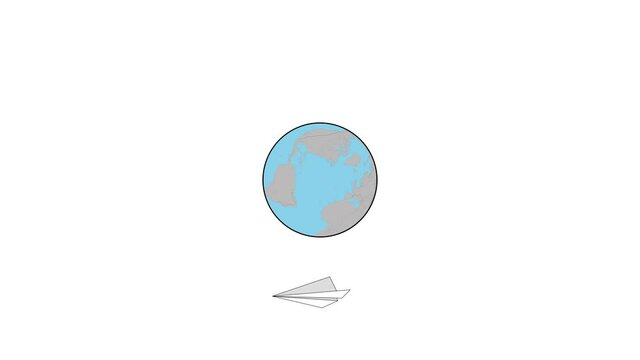 a paper airplane flies around the earth. Waiting screensaver. video illustration.