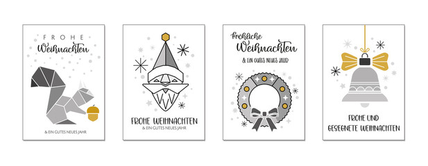 Weihnachtskarte mit vier verschiedenen weihnachtlichen Motiven und wünschen - deutscher Text - obrazy, fototapety, plakaty