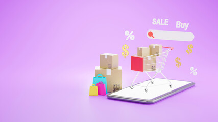 3d render of online shopping store on mobile application concept