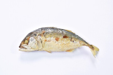 deep fried mackerel fish on white background