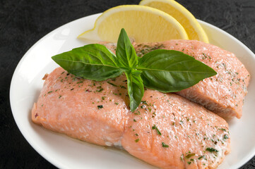 cooked salmon with spices.