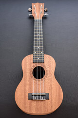 Fototapeta na wymiar A brown soprano ukulele on black background
