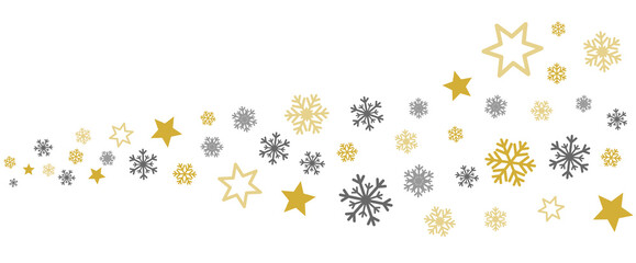 Vector illustration of a swirl of snowflakes and stars.  Happy New Year greeting card.