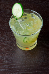 Margarita. Classic traditional Mexican cocktail. Made with Blanco tequila, fresh lime juice, agave syrup and orange juice. Served in salt rimmed tumbler over ice and garnished with a lime.