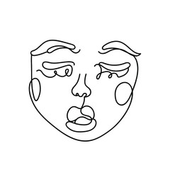 stylized face woman in one line. Fashion decor, t shirt print.Continuous line, drawing of woman face, fashion minimalist concept. female with closed eyes.logo for beauty salon. face print for t-shirts