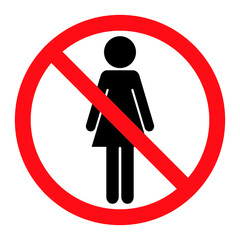 Woman prohibition sign Red circle badge over black feminine symbol Vector illustration