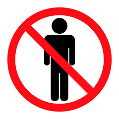Men prohibition sign Red circle badge over black male symbol Vector illustration