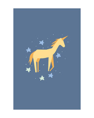 hand-drawn unicorn vector illustration. Good for kids theme, fabric, textile, stationary, card, wallpaper.