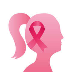 pink ribbon in woman figure breast cancer silhouette style icon