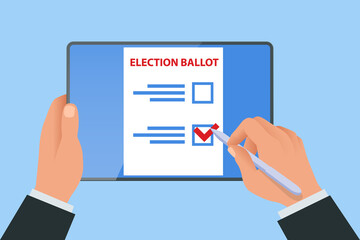 Isometric Online Voting and Election Concept. E-voting, Election Internet System. Smartphone with Vote on Screen.