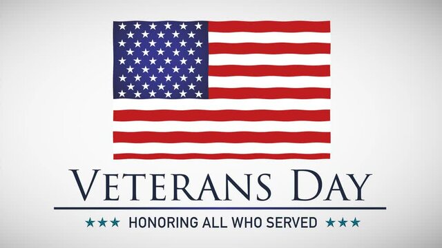 Animation of American flag waving over Happy Veterans Day