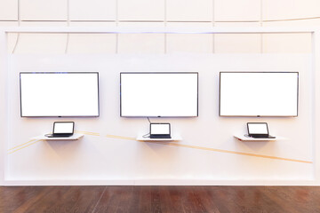 Blank mockup display with laptops at the event