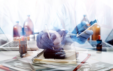 Health care researchers working in life science laboratory and analyzing microscope slides in research lab. New Epidemic Corona Virus. Corona virus outbreaking.