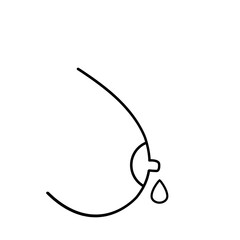 A woman's breast with a milk drop hand drawn . Lactating and nursing concept illustration on white background with empty space, breastfeeding