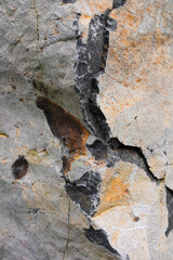 Rock and stone - detail and closeup of geomorphological texture, structure and material. Shallow focus with blurred corners.	

