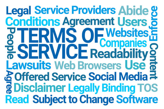 Terms of Service Blue Word Cloud on White Background