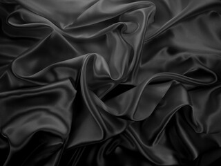 Beautiful elegant dark silver grey or black satin silk luxury cloth fabric texture, abstract background design.