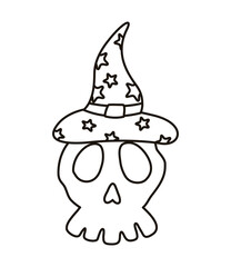 halloween head skull wearing witch hat line style icon