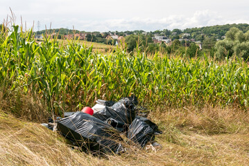 Dépôt sauvage de déchets à la campagne