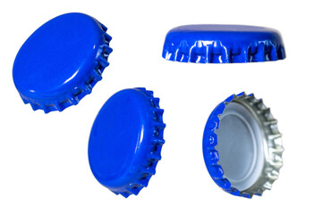 Different sides of of a red metal bottle cap. Isolated on white background.