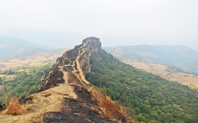 Obraz premium view from the top of Lohagad Fort In Pune,Maharashtra,India