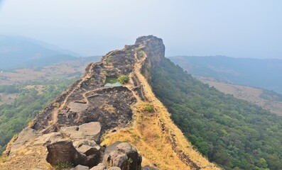 view from the top of Lohagad Fort In Pune,Maharashtra,India