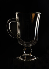 Empty Crystal Dessert Glass Handle Black Background Wine Glass Silhouette