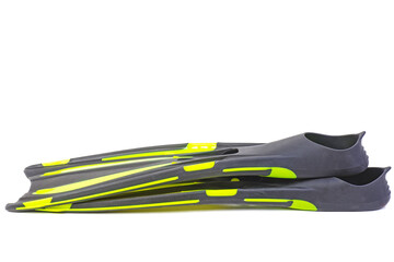 Pair of yellow-black flippers isolated on white background